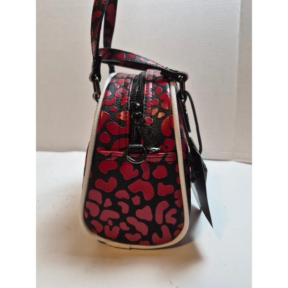 Von Dutch Red Cheetah Mini Bowling Bag Satchel VDBB-1005RED Crossbody NWT